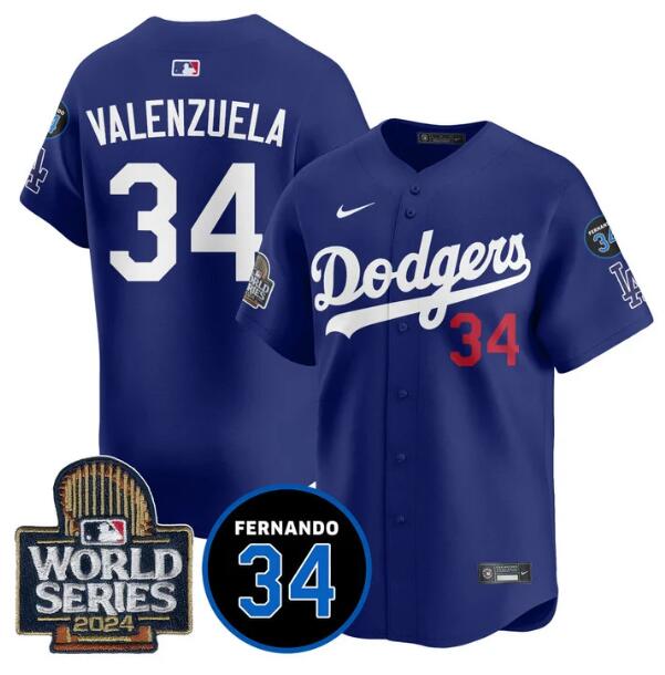 Men's Royal Los Angeles Dodgers #34 Toro Valenzuela 2024 World Series With Fernando Memorial Patch Limited Stitched Baseball Jersey